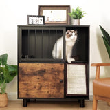 ZUN Cat feeding station, feeding station with cat scratching board, cat locker with storage, black W1687P178033