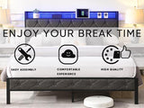 Queen Bed Frame Storage Headboard, Charging Station and LED Lights, Upholstered Platform Bed 09464391
