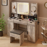 Large Vanity Table Set with LED Lighted Mirror and 2 DIY Pegboards, 5 Hooks, Vanity Desk with 11975877