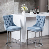 ZUN 26" Counter Height Bar Stools Set of 2, Modern Velvet Barstools with Button Back&Rivet Trim W1143112573