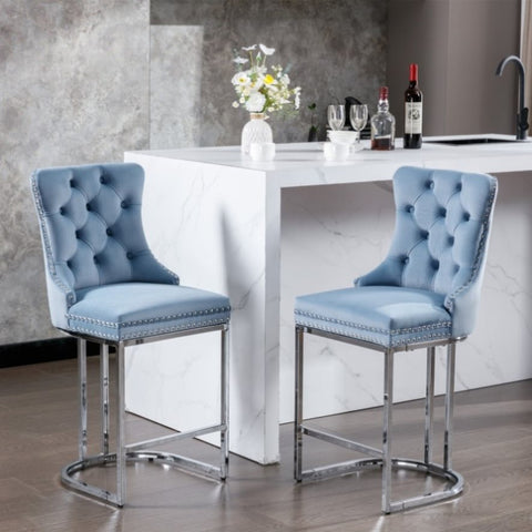 ZUN 26" Counter Height Bar Stools Set of 2, Modern Velvet Barstools with Button Back&Rivet Trim W1143112573