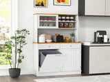 68-Inch Tilting Trash Cabinet with Hidden Trash Can & Multi-Storage Compartments, White & Natural 95343901
