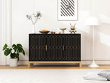 ZUN Carved Line 3 Door Storage Cabinet ,Sideboard Buffet Cabinet With Adjustable Shelf,Large Storage 61339566