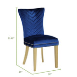 Eva 2 Piece Gold Legs Dining Chairs Finished with Velvet Fabric in Blue B00960892
