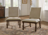Traditional Classic Brown Dinng Chair Set of 2 Beige Fabric Upholstered Nailhead Trim Wooden Dining B011P188432