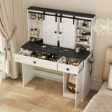 Farmhouse Dressing Table Makeup Table, 43" Wide Dressing Table with Lighted Mirror and Makeup W1321P190642