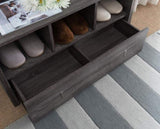 ZUN Shoe Entry Bench with Three Shelves, One Drawer with Divided Compartment- Distressed Grey B107130834