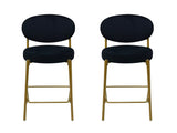 2-Pack Modern Velvet Bar Stools with Gold Metal Legs Accent Round Counter Stools for Kitchen Island, W1757P387424