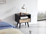 15.75" Rattan End table with drawer and solid wood legs, Modern nightstand, side table for living 92626567