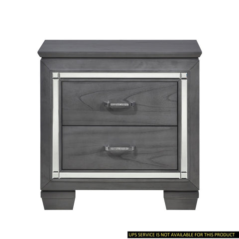 ZUN Glamourous Style 1pc Nightstand of 2x Drawers LED Lighting Faux Crystals Bar Pulls Gray Finish B01165897