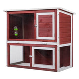 ZUN Wood Rabbit Hutch, Pet Playpen with 2 Stories, Ramp, Doors, Pull-out Tray, Water Bottle, Outdoor W2181P153136