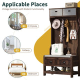 U-Can Hall Tree with 6 Hooks and Hinged Lid, Coat Hanger, Entryway Bench, Storage Bench, 3-in-1 N724P184891D