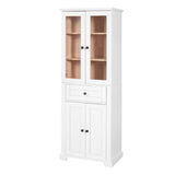 67.2" Tall Bathroom Storage Cabinet with Tempered Glass Doors, Adjustable Shelves & Drawer Modern 92027063