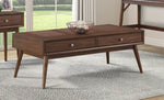 ZUN Retro Modern Style 1pc Coffee Table with 2x Drawers Brown Finish Living Room Furniture Walnut Veneer B011P146561