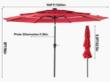 10 FT 3-Layer Solar Patio Umbrella, 32 LED Lights Market Umbrella with Adjustable Tilt, 8-Rib 60119567