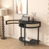 Unique Half Moon Design End with Sliding Rattan Door,Elegant Semi-circle Entryway Console W2557P183329