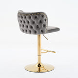 A&A Furniture,Swivel Barstools Adjusatble Seat Height With Gold-plating Base, Classic Velvet W1143P204046