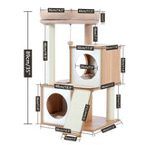 ZUN Wood Cat Tree Cat Tower With Double Condos Spacious Perch Sisal Scratching Post And Replaceable 49271790