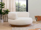 Fuji 360 Swivel Low Barrel Back Accent Chair, Ivory White Boucle B2719P238262