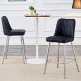 ZUN Modern Black PU Bar Stool - Silver Metal Legs with Cross Reinforcement.Black,Silver Metal Legs,Bar W1151P211979