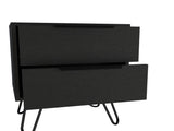 2 Nightstand, Hairpin Legs, Two Drawers, Black B097132918