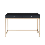 Rectangular Writing Desk with 2 Drawers, Black High Gloss and Gold B016P329808