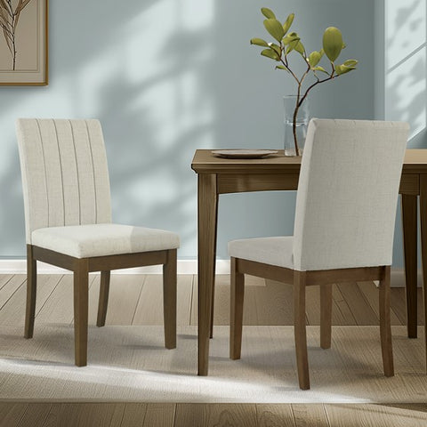 ZUN Upholstered Channel-back Dining Chair Set of 2 Light Taupe See below B035P262672