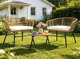 3 Pieces PE Rattan Patio Bistro Set, Outdoor Conversation Furniture with Off White Zipper Cushions & 89855847
