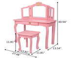 Children's Wooden Dressing Table Three-Sided Folding Mirror Dressing Table Chair Single Drawer Pink 80607210