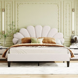Queen Size Upholstered Platform Bed with Flower Pattern Velvet Headboard, Beige WF305291AAA
