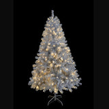 6FT Sliver Pre-Lit Artificial Christmas Tree, Hinged Full Tree with Metal Stand, 800 Branch Tips, 27922000