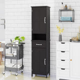 ZUN Double Door Narrow Height Slim Floor Standing Cabinet with 2 Adjustable Shelves-Black W282P171953