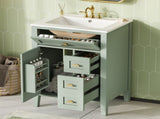 "24'' Green Bathroom Vanity with Sink, MDF & Rubberwood Construction, 3 Drawers & Cabinet with N725P448529F