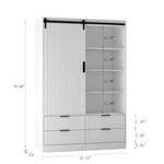 ZUN Tall Bedroom Armoire Wardrobe Closet Clothing Storage Cabinet with Hanging Rod Barn Door Drawers 91492450