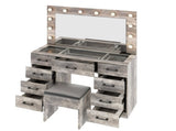 Vanity Desk Set with Large Lighted Mirror and Powre Outlet, Glass Top Makeup with 9 Drawers, 52234192