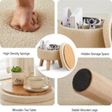 ZUN Storage Ottoman, Modern Round Footrest with Soft Padded Seat, Teddy Velvet Footstool with Wood Legs, 51999705