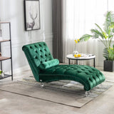 COOMORE Velvet Chaise Lounge Indoor,Button-Tufted Upholstered Chaise Lounge Chair with Pillow for W39538677