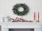 24" Snowed Artificial Christmas Wreath with 50 Warm White LED Lights and Pine Cones, Green 76979028