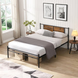 King Size metal bedframe,Headboard with wood panel decoration,black W2297P281498