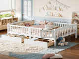 Full Platform Bed with Full-length Guardrails, Kids Platform Bed with Storage Drawers, Childlike and W1580P534503