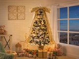 6FT Pre-Lit Flocked Christmas Tree with 42 Real Pine cones & Gold Ribbon Bows, 200 Warm White LEDs 8 N704P526149J