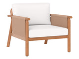 White Boho Patio Acacia Wood Chair with Woven Rope Armrests, Cushioned Outdoor Accent Chair for 87654815