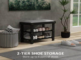 Storage Bench 3-Tier Entryway Bench with Cushion & Shoe Rack 23.6"x11.4"x19.3" Black 61808839