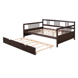 Full Size Daybed Wood Bed with Twin Size Trundle,Espresso WF295131AAP