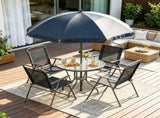 Black & Coffee 6-Piece Patio Dining Set for 4 Complete with Umbrella, Round Glass Table & 4 60964173