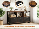 Industrial & Rustic Storage Cabinet, 3 Open Shelves & 3 Foldable Fabric Drawers Console Table, 38184093