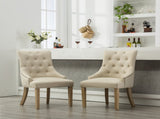 Tan Button Tufted Solid Wood Wingback Hostess Chairs with Nail Heads Set of 2 T2574P164608