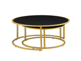 Modern Faux Leather Nesting Round Coffee Table with Golden Metal Base,Accent Tea Table for Living W2186P340503