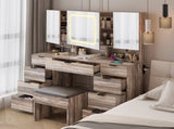 Large Vanity Table Set with 3 Opening Mirrors and LED Lights, Vanity Table with Full Storage Behind 95580572