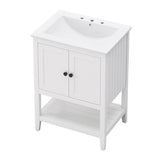 ZUN 24" White Modern Sleek Bathroom Vanity Elegant Ceramic Sink with Solid Wood Frame Open Style Shelf N725P189823K